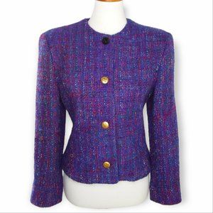 Vintage Anthony Michael 100% Wool Tweed Blazer Size 8 Purple Multi Shoulder Pads